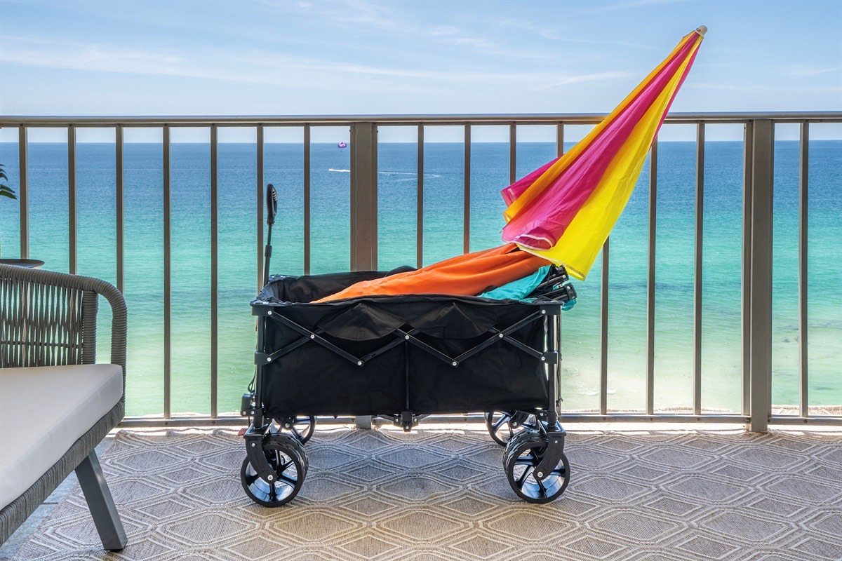 No more dragging beach gear across town. Your beach wagon, chairs, toys, and umbrella are already here—just load up and stroll out with ease.